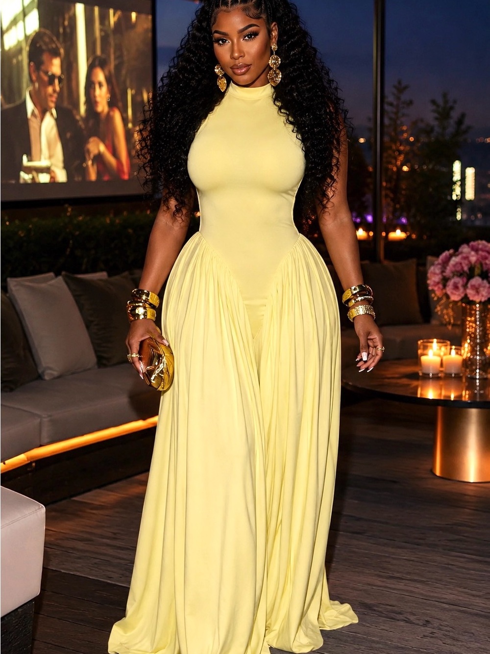 Elegant Sleeveless Yellow Evening Gown